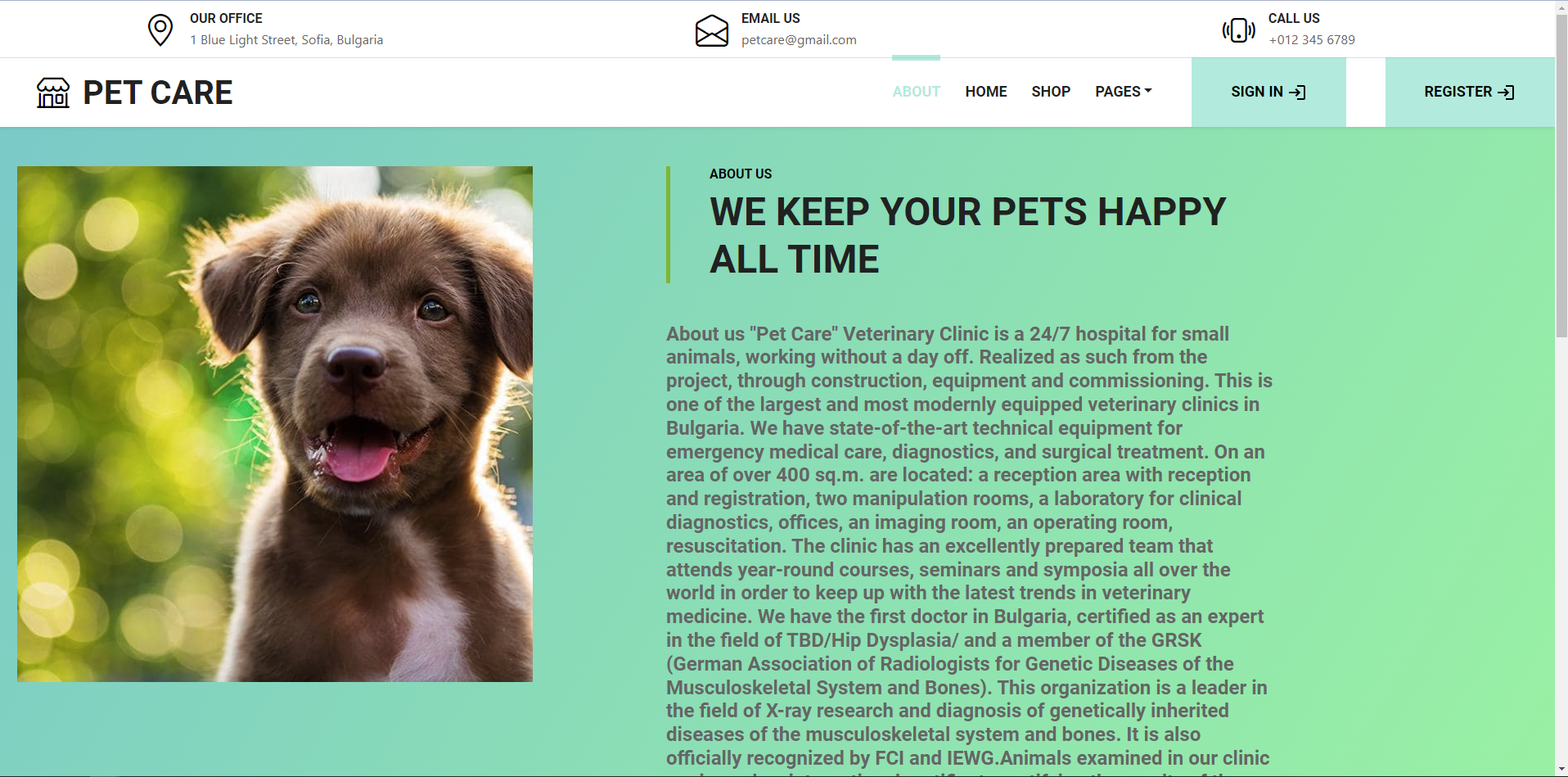 Pet Care Application about