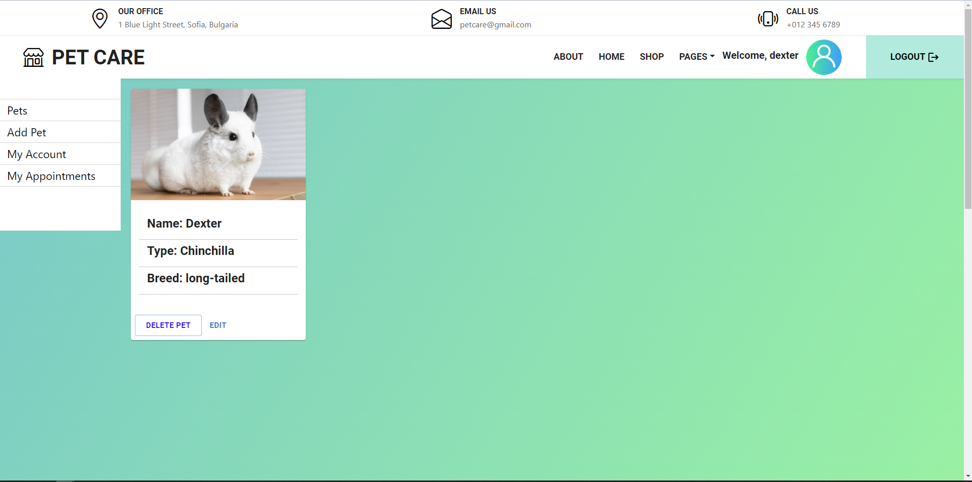Pet Care Application my pets