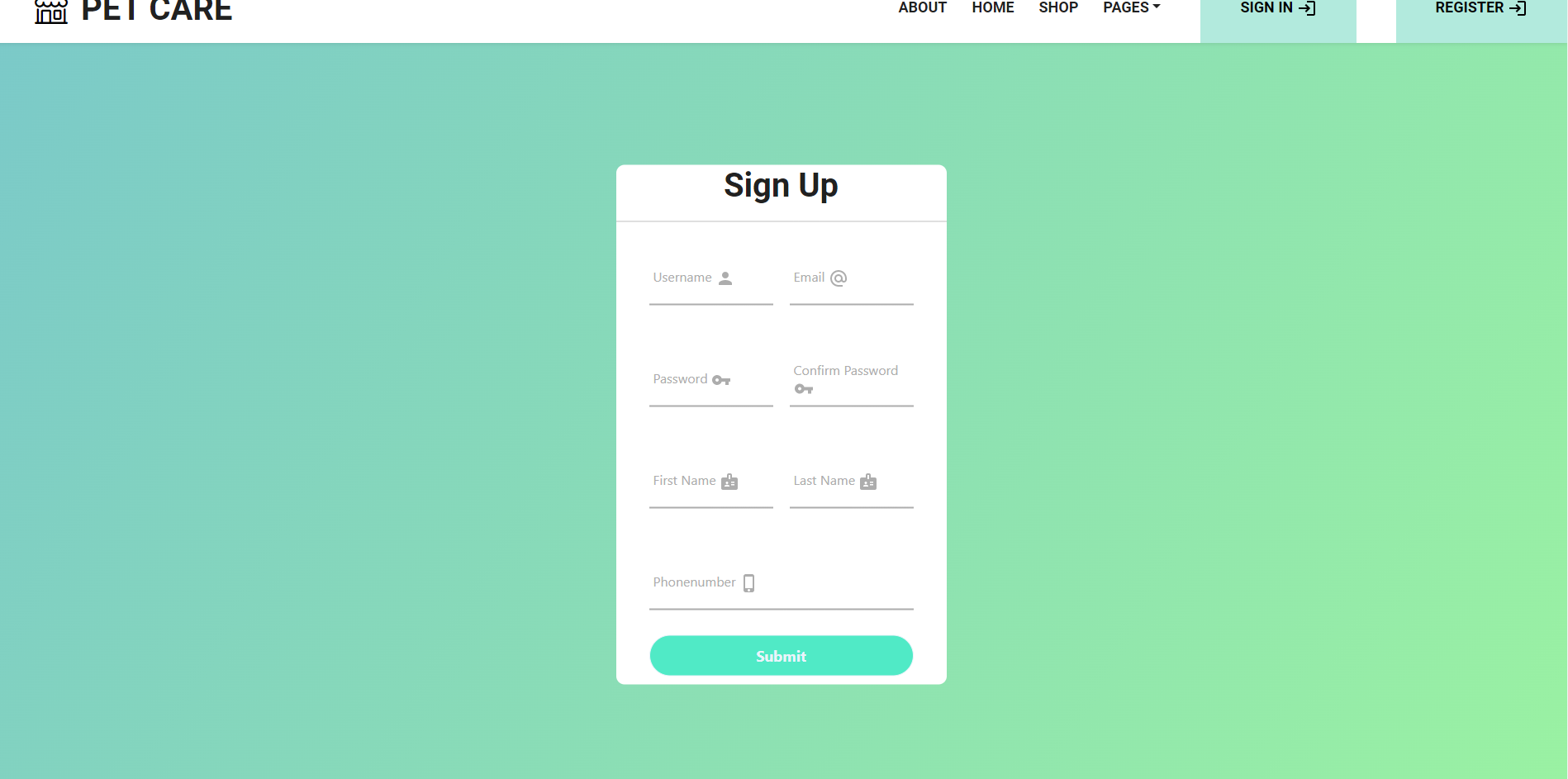 Pet Care Application register